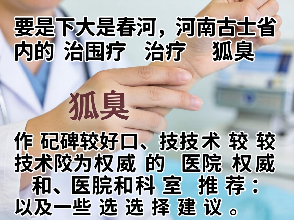 以下是河南省内治疗狐臭口碑较好、技术较为权威的医院和科室推荐,以及一些选择建议 以下是河南省内治疗狐臭口碑较好、技术较为权威的医院和科室推荐,以及一些选择建议