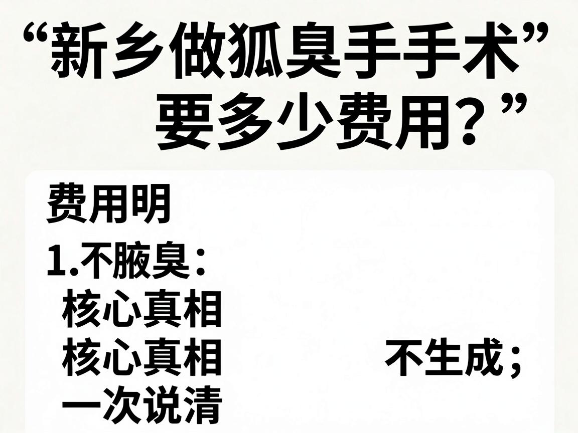 新乡做狐臭手术要多少费用?费用明细与核心真相一次说清 新乡做狐臭手术要多少费用?费用明细与核心真相一次说清